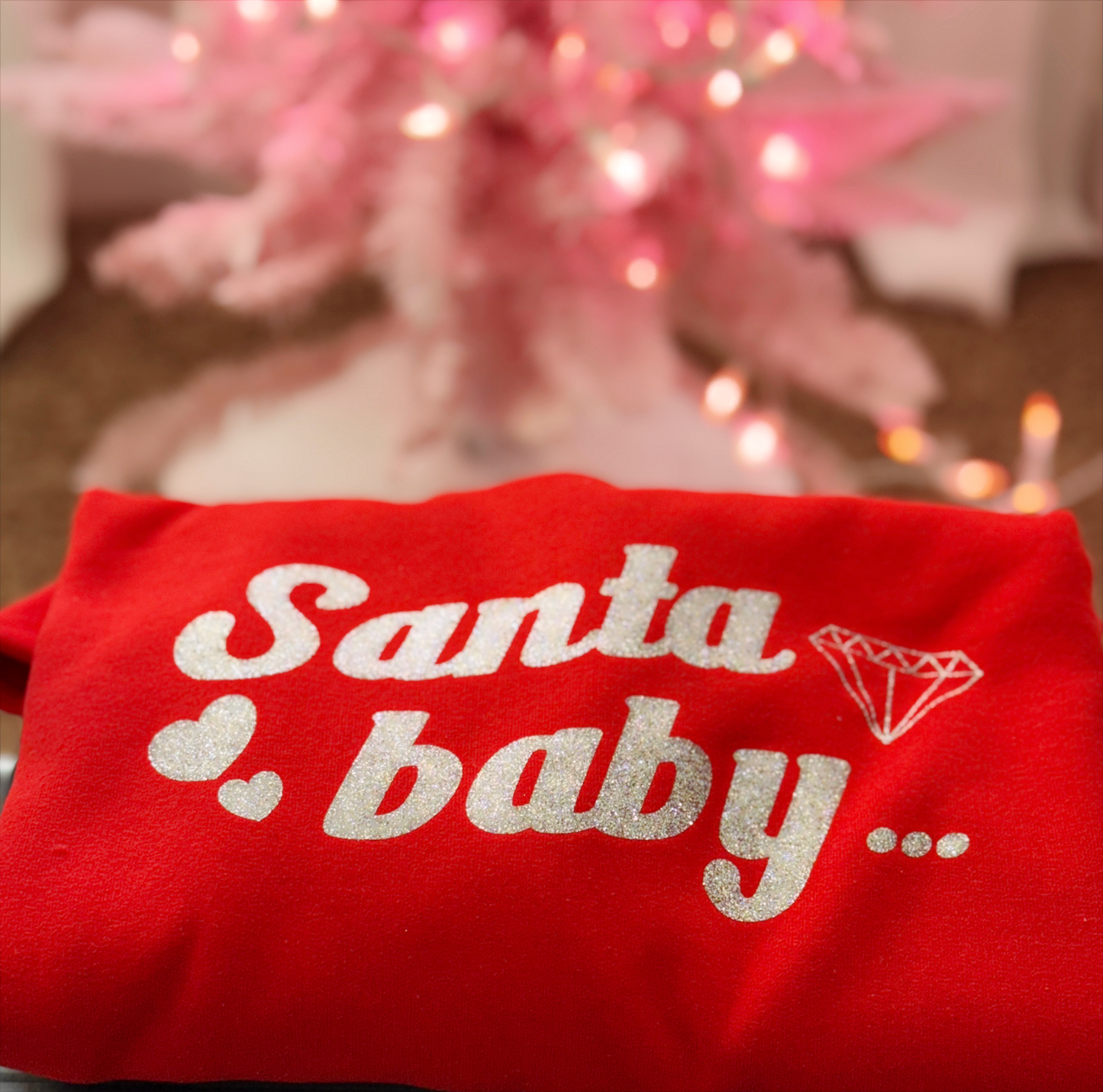 Festive & Flirty | Bright Red "Santa Baby" Sweatshirt with Glitter Silver Graphic