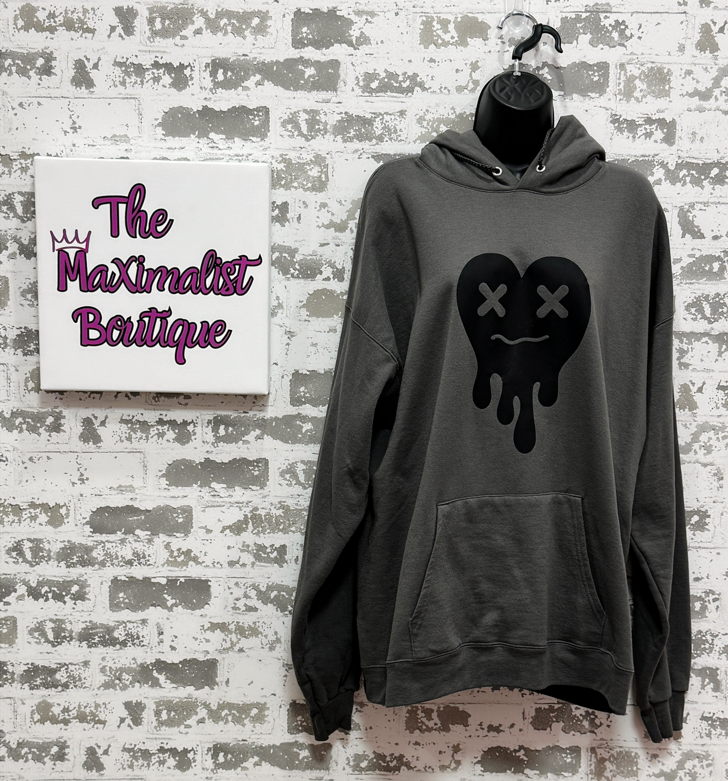 Tired Heart Hoodie – Cozy Pullover in Blue, Gray, or Black with Bold Heart Graphic