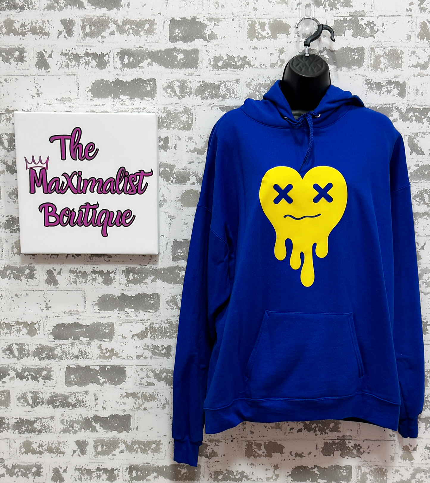 Tired Heart Hoodie – Cozy Pullover in Blue, Gray, or Black with Bold Heart Graphic