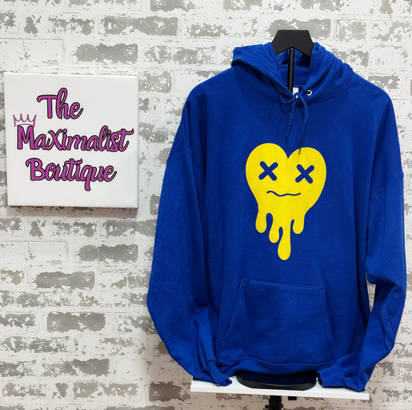 Tired Heart Hoodie – Cozy Pullover in Blue, Gray, or Black with Bold Heart Graphic