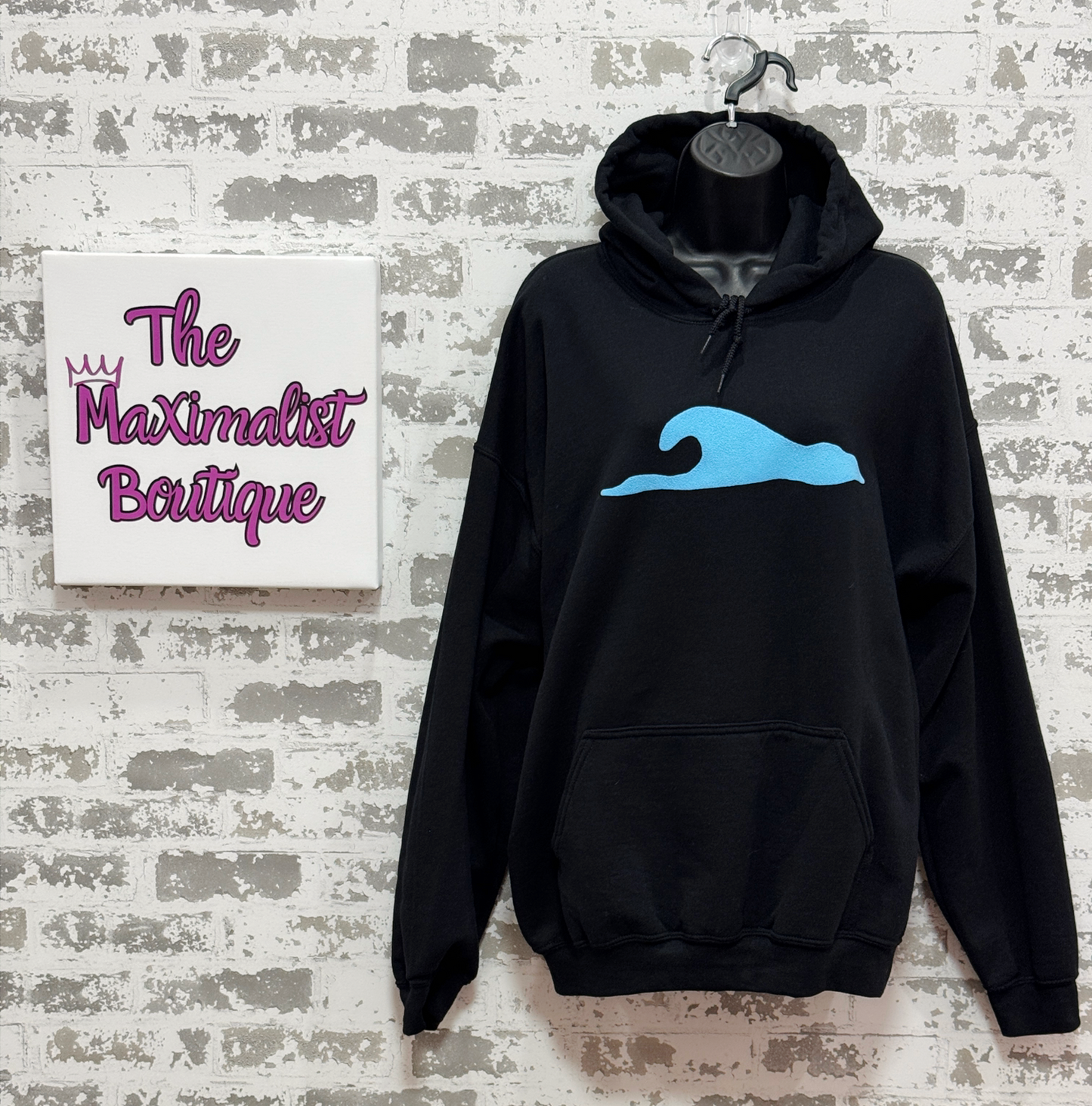 Wave Hoodie – Black Hoodie with Blue Wave Graphic