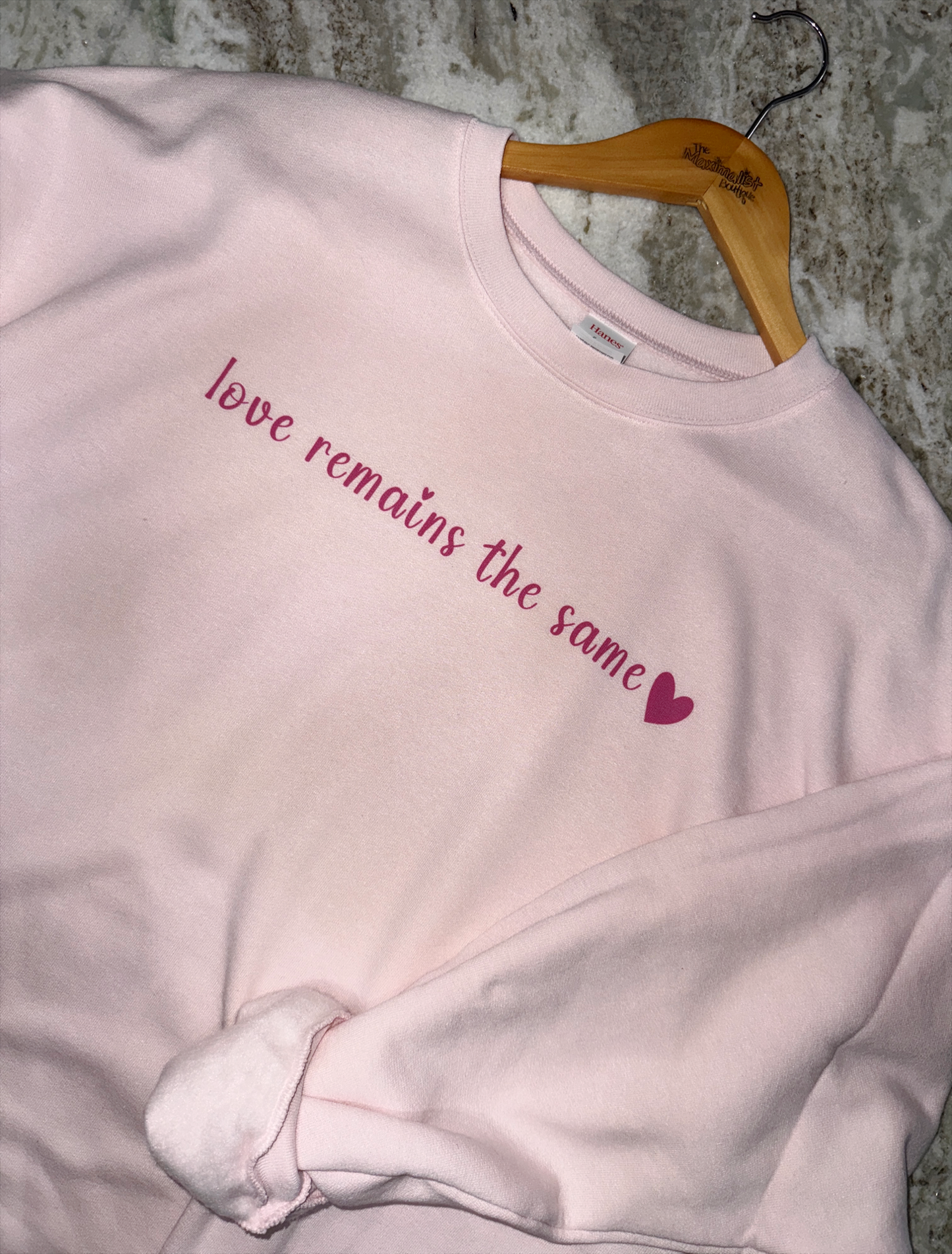 Light Pink Sweatshirt – Soft Pink Love Remains the Same Graphic, Cozy & Chic