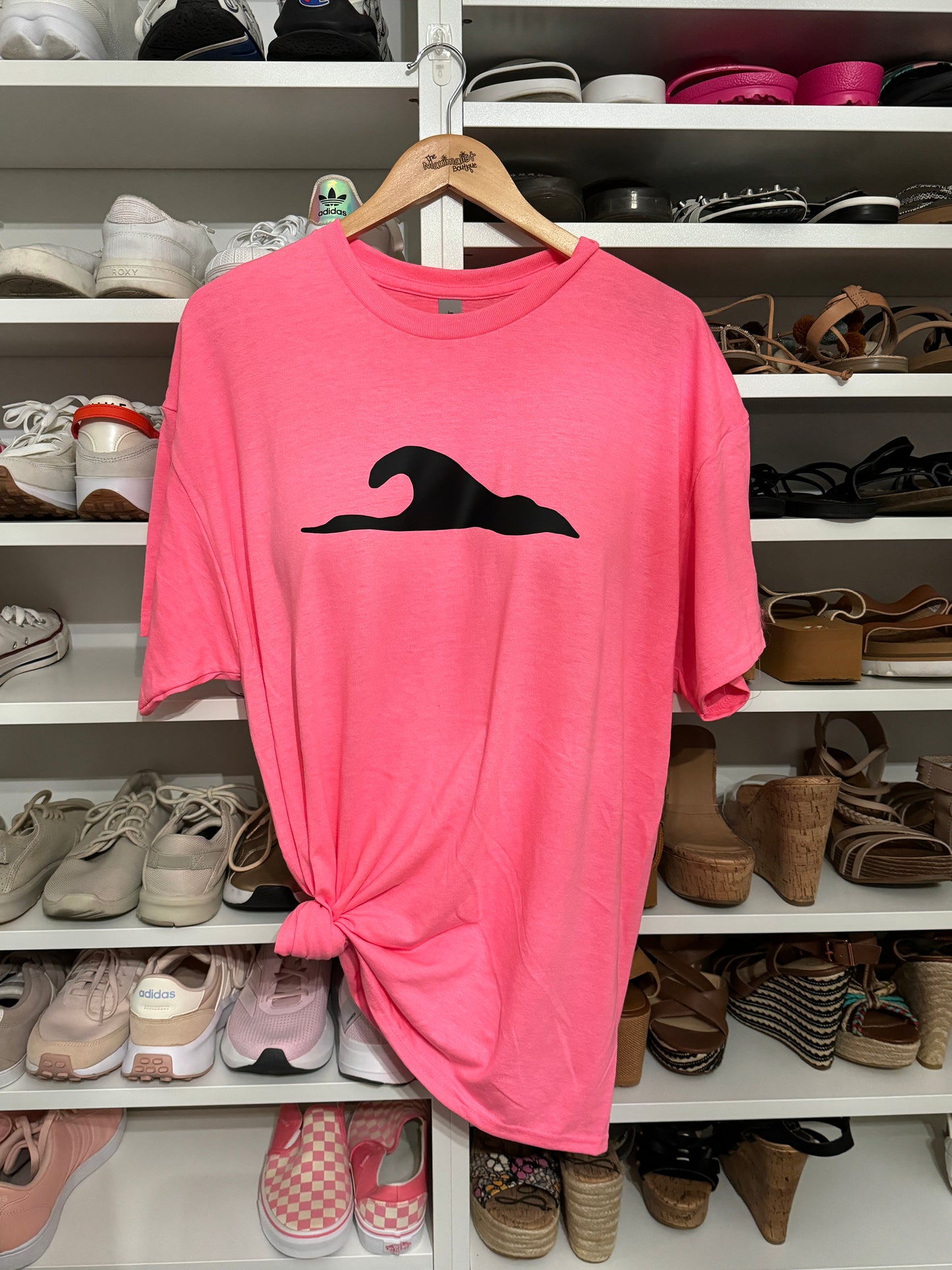 Neon Wave Tee – Neon Pink T-Shirt with Bold Black Wave Graphic