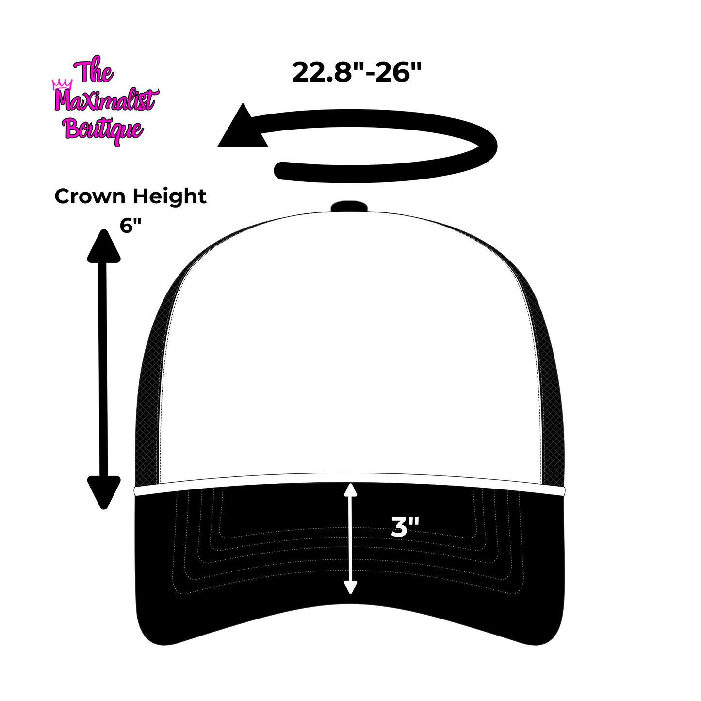 Measurement chart for a cap with dimensions labeled on a white background.