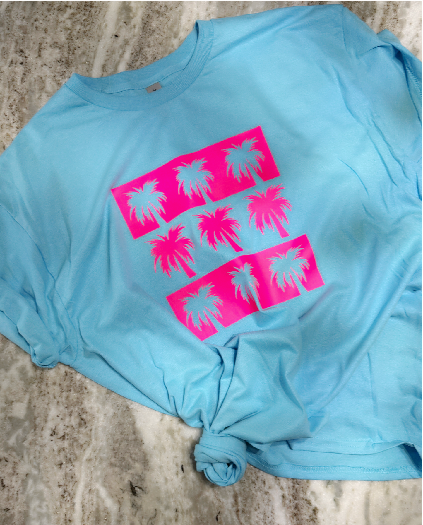 Palm Pop Tee – Turquoise Neon Pink Palm Tree Graphic T-Shirt