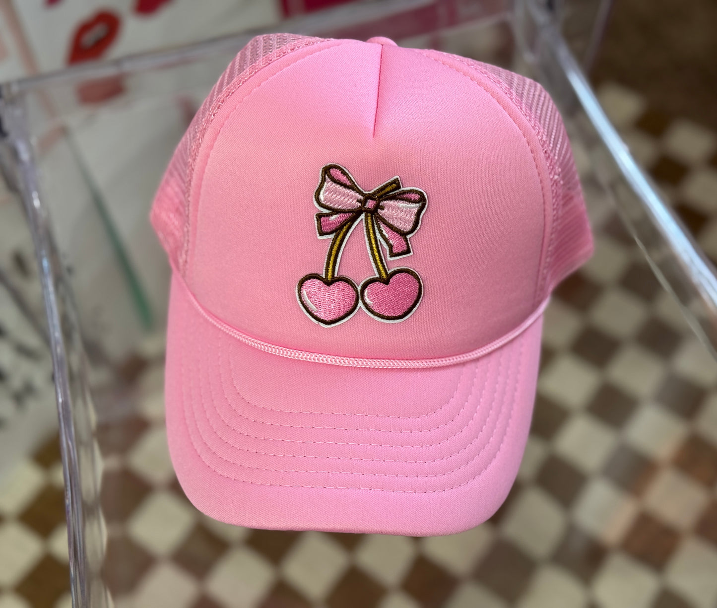 Pink Cherries Trucker Hat – Light Pink with Cute Cherry Patch for Sweet, Playful Style
