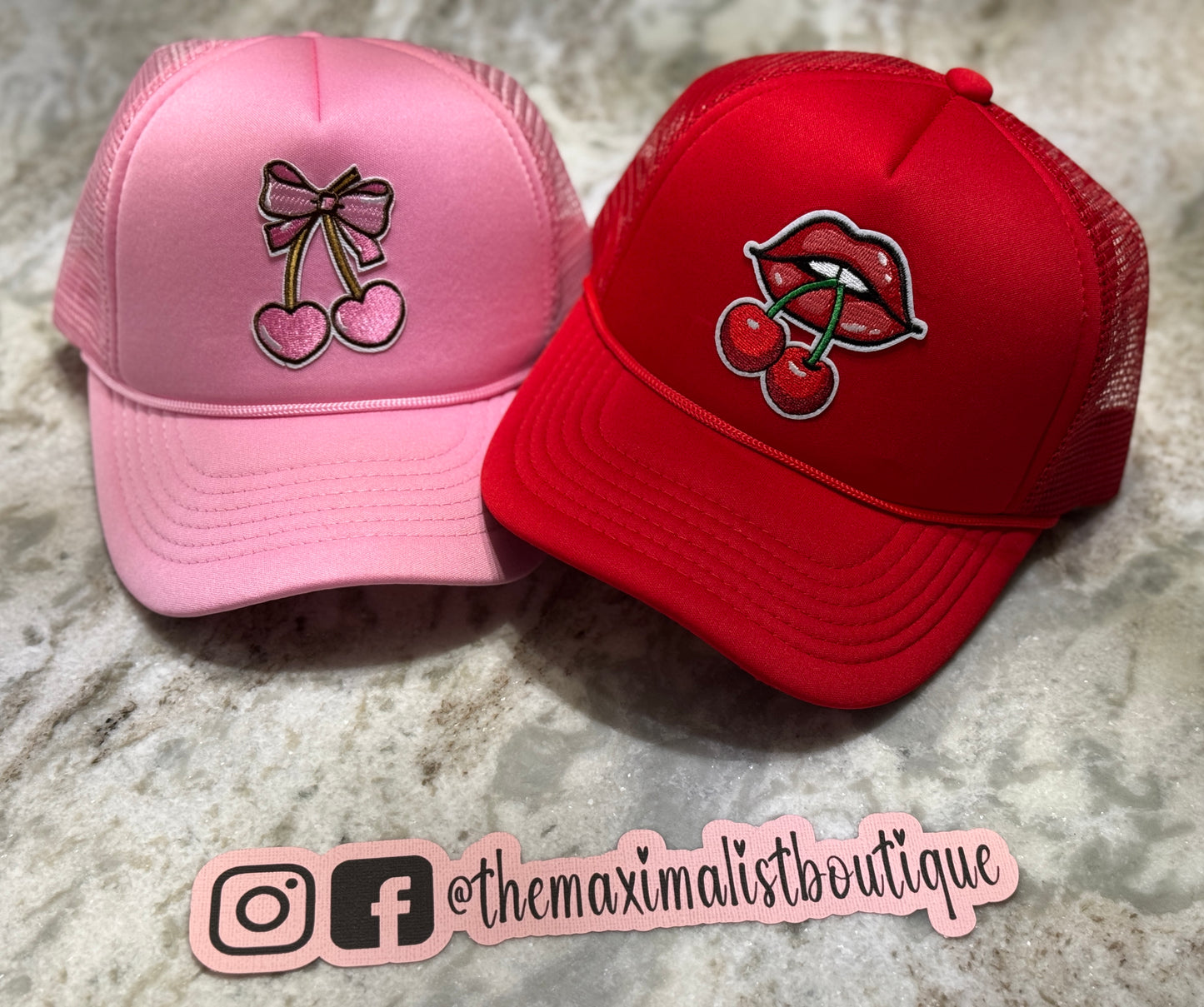 Pink Cherries Trucker Hat – Light Pink with Cute Cherry Patch for Sweet, Playful Style