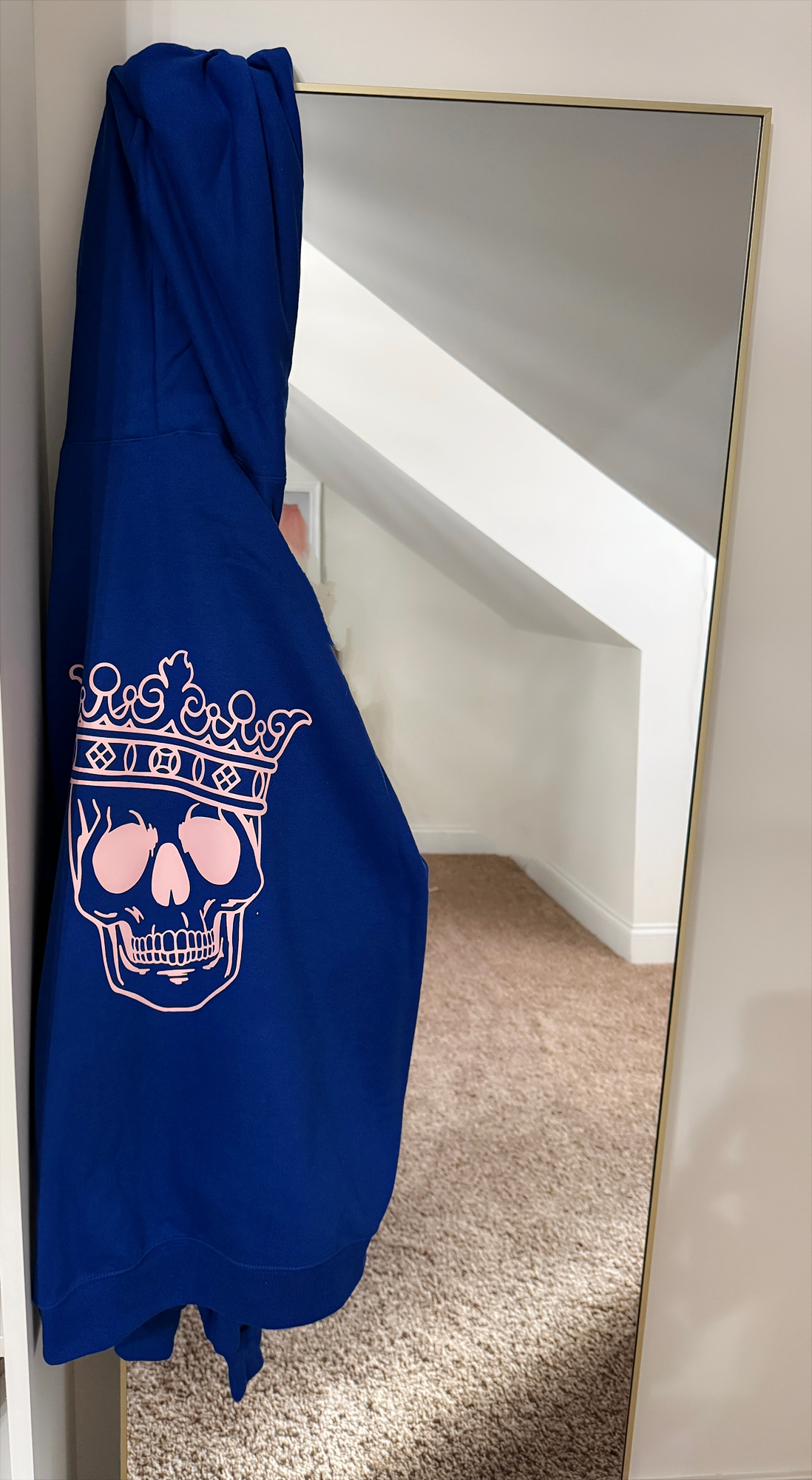 Reign Supreme Hoodie – Royal Blue with Pink Crowned Skull Graphic, Bold & Edgy Style