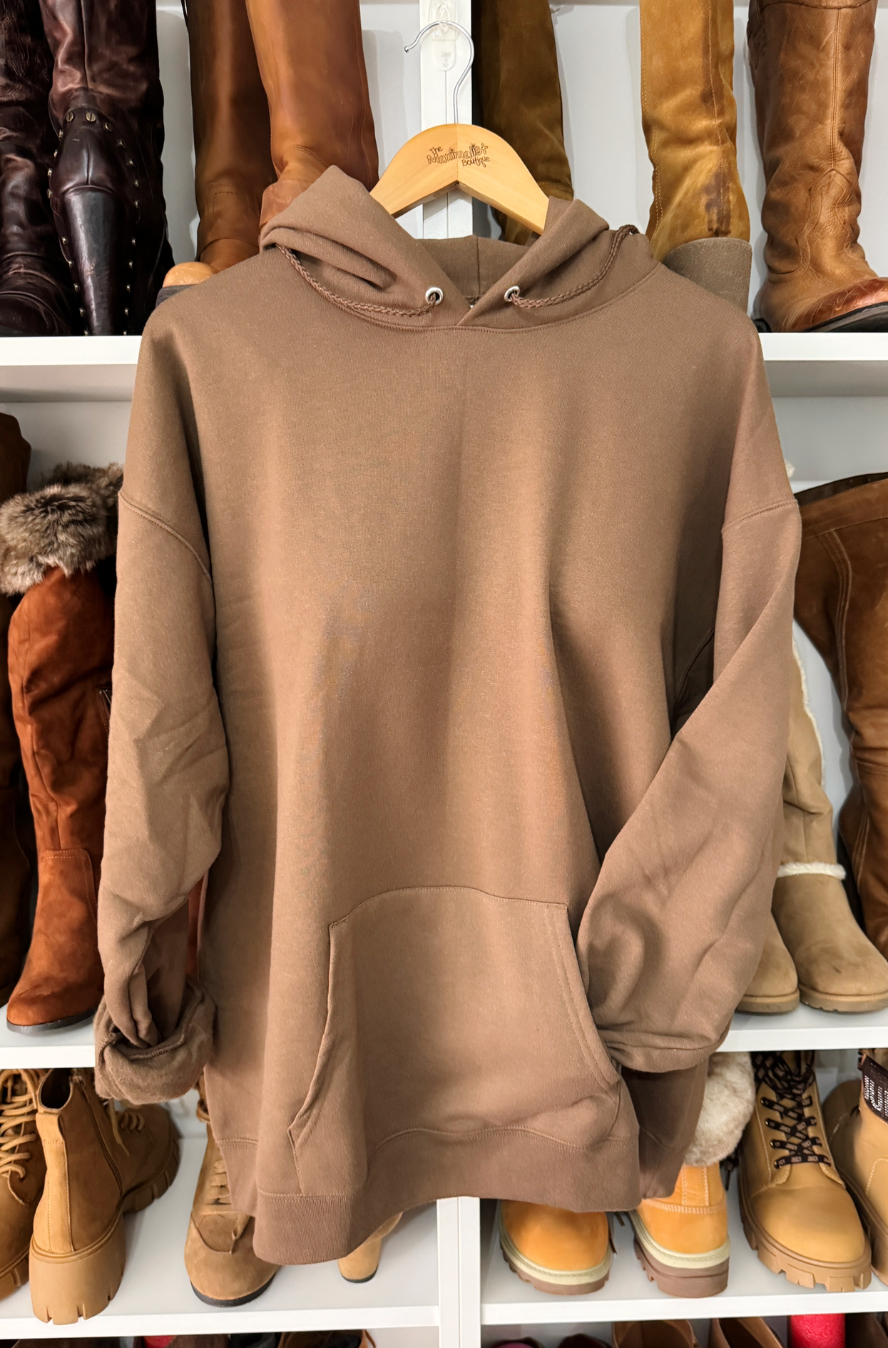 Sweet & Edgy | Chocolate Hoodie with Light Pink Heart & Crossbones Graphic