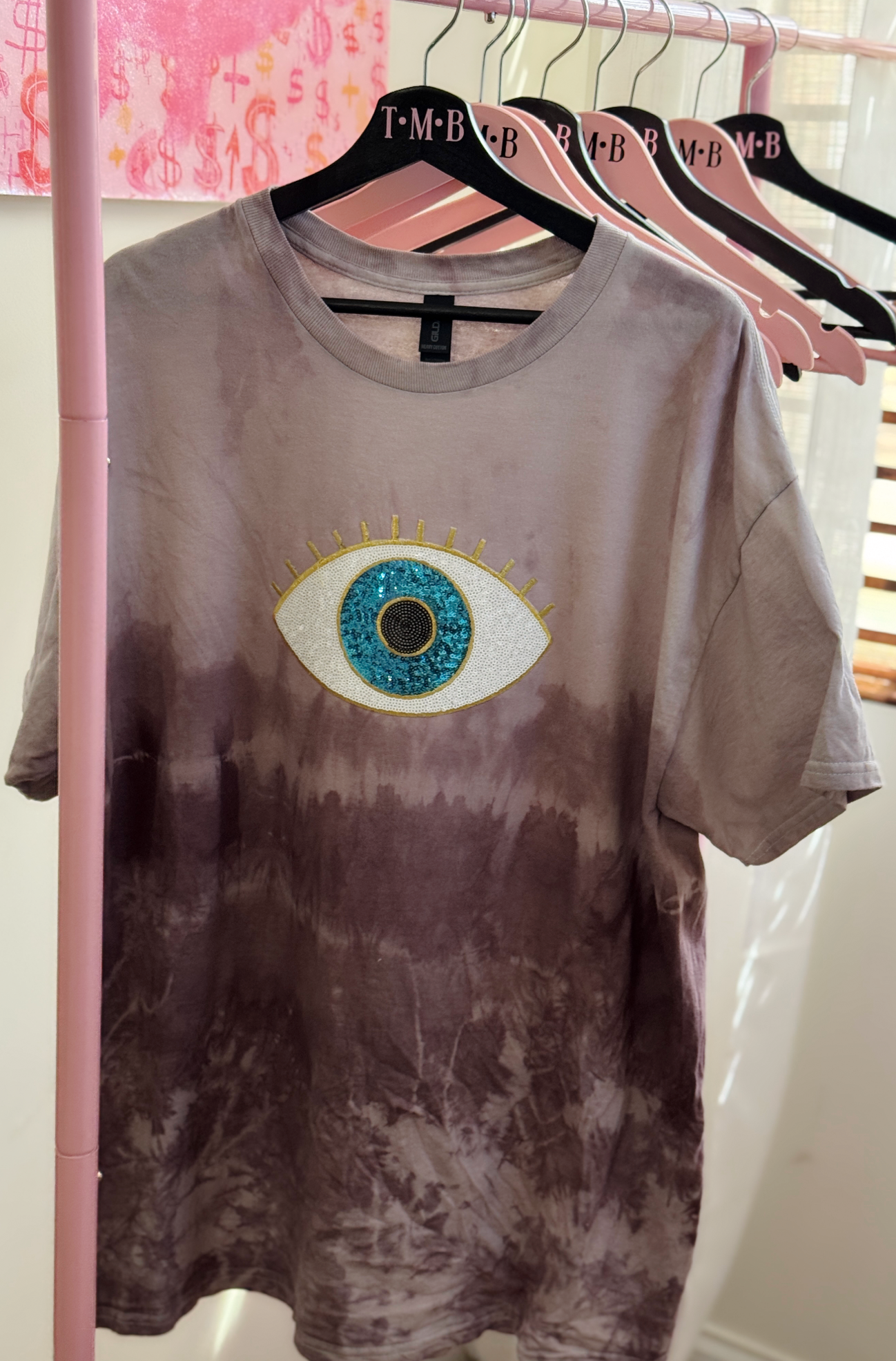 Violet Vision Tee – Custom-Dyed Purple with Oversized Sequin Evil Eye Patch