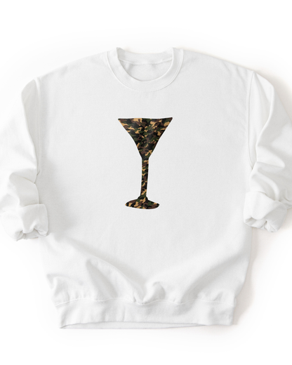 Camo Cocktails Sweatshirt – White Pullover with Camouflage Cocktail Graphic