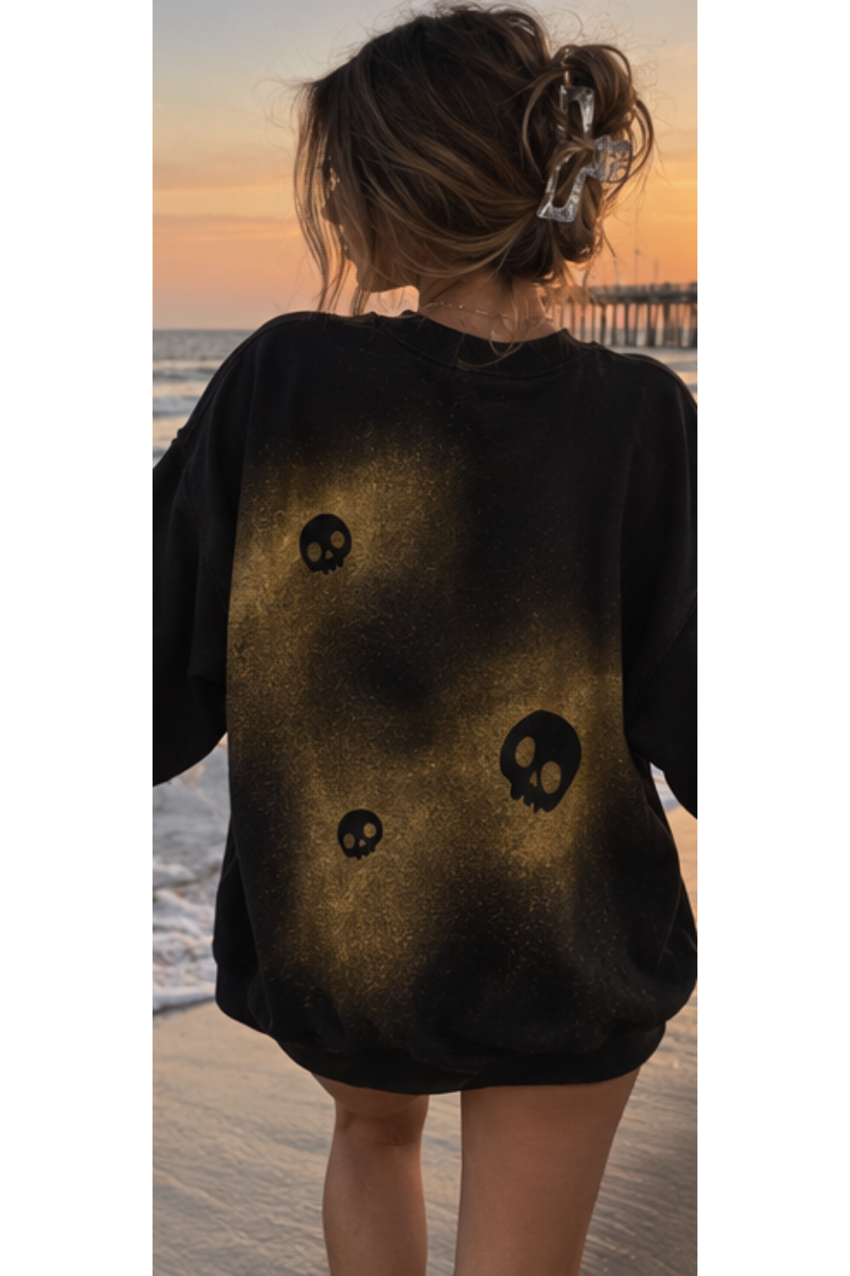 Golden Bones Hand-Painted Skull Sweatshirt | Black Unisex Graphic Sweatshirt
