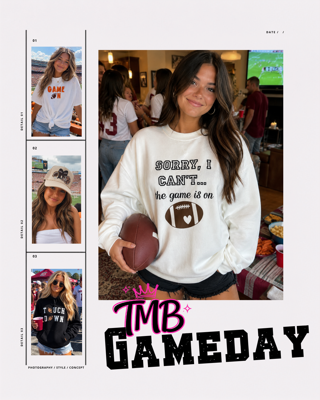 Throwing Spirals Sweatshirt – White Pullover with Football Sleeve Graphics for Game Day Style