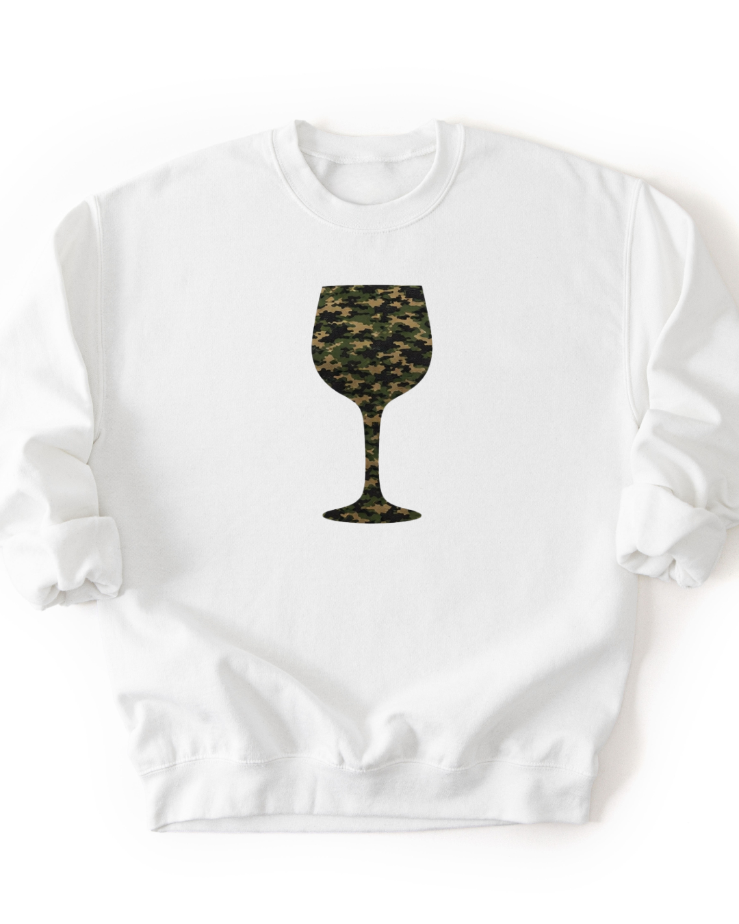 Camo Cocktails Sweatshirt – White Pullover with Camouflage Cocktail Graphic