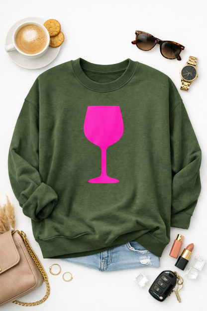 Camo Cocktails Glow Up Sweatshirt – Camo Green Pullover with Neon Pink Cocktail Graphic