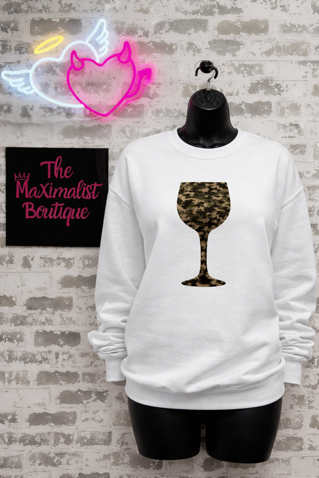 Camo Cocktails Sweatshirt – White Pullover with Camouflage Cocktail Graphic
