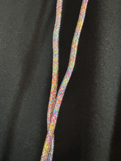 Celestial Glow Hoodie – Black with Multicolored Sequin Angel Wings & Metallic Strings