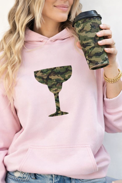 Camo Cocktails Glow Up Hoodie – Pale Pink Pullover with Green Camo Cocktail Graphic