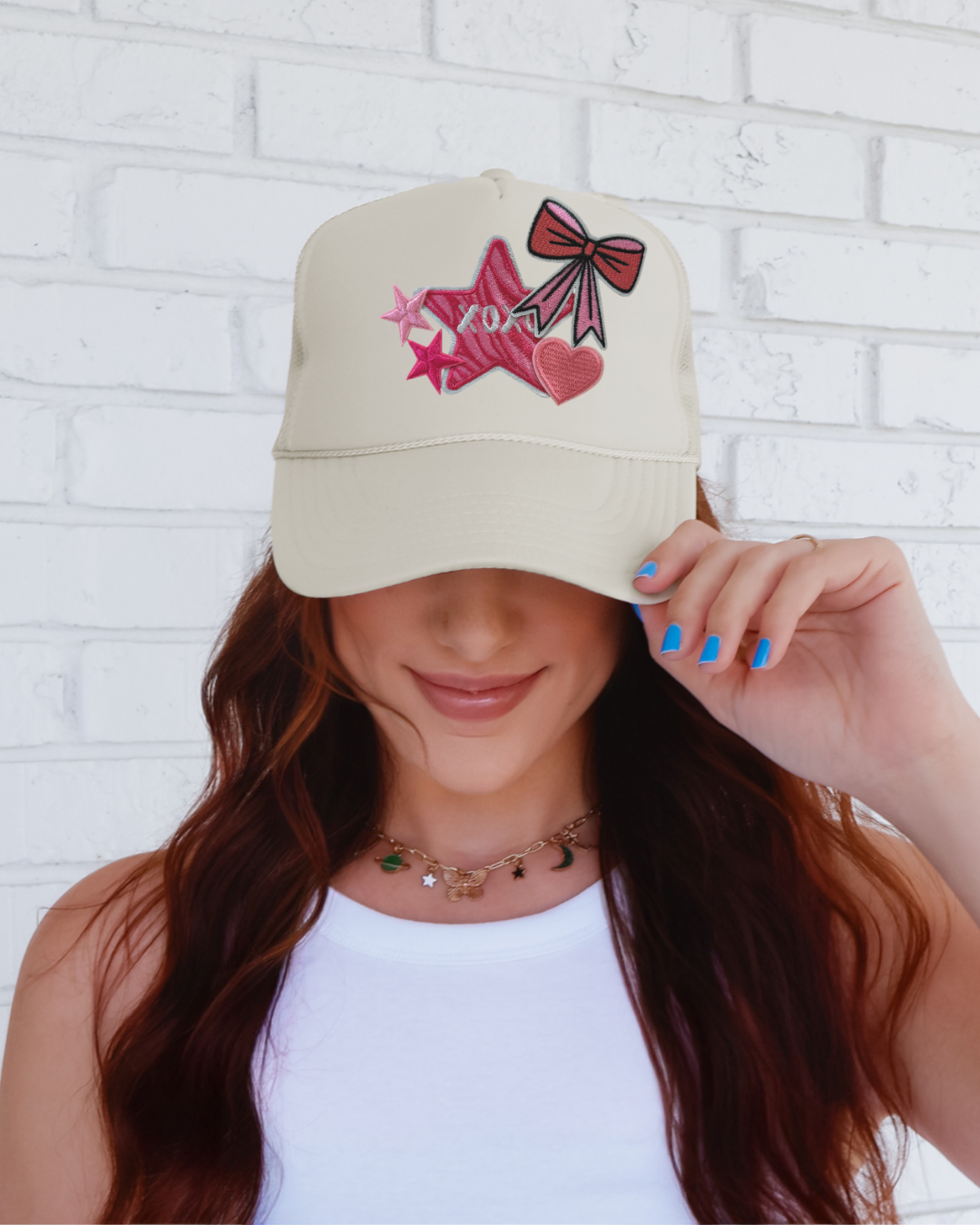Cream XO Bow Trucker Hat 1