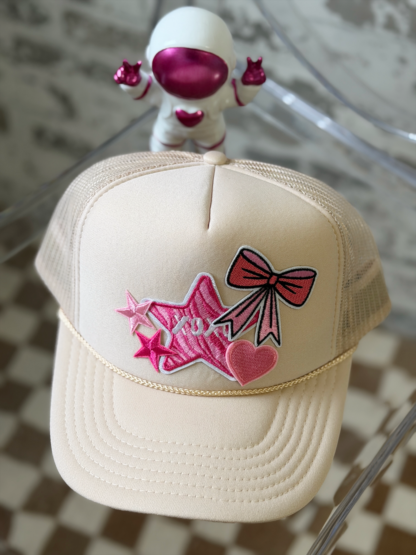 Cream XO Bow Trucker Hat 2
