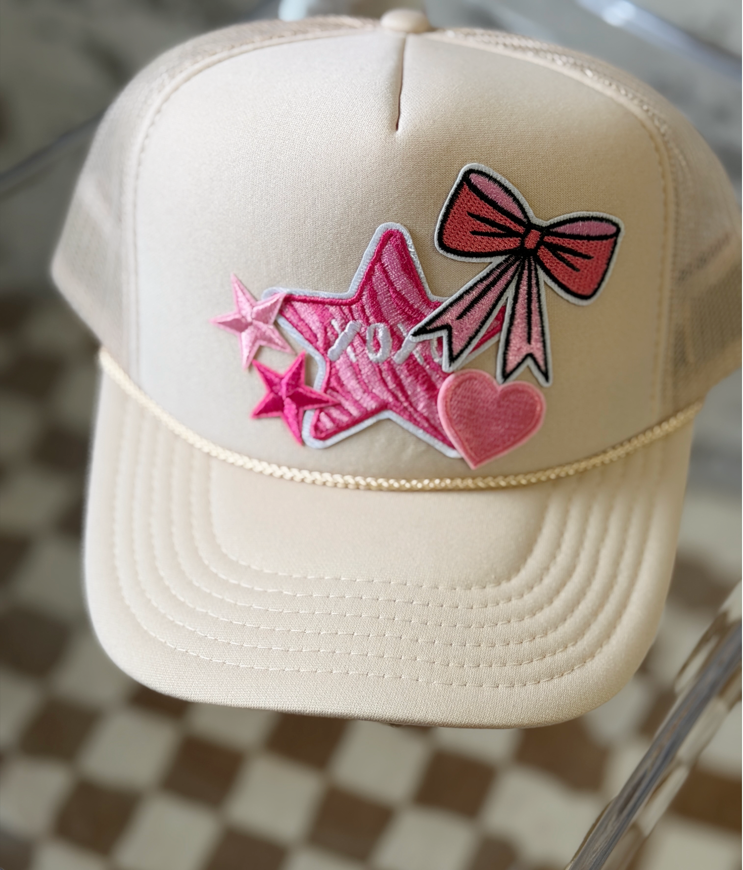 Cream XO Bow Trucker Hat