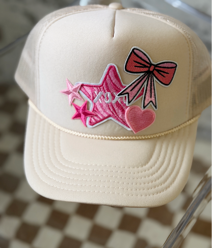 Cream XO Bow Trucker Hat