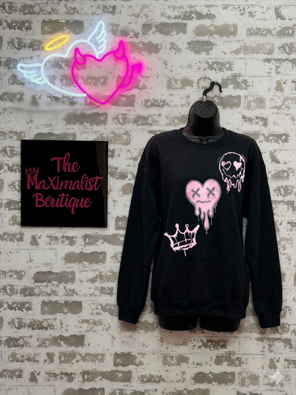Black sweatshirt on dress form 