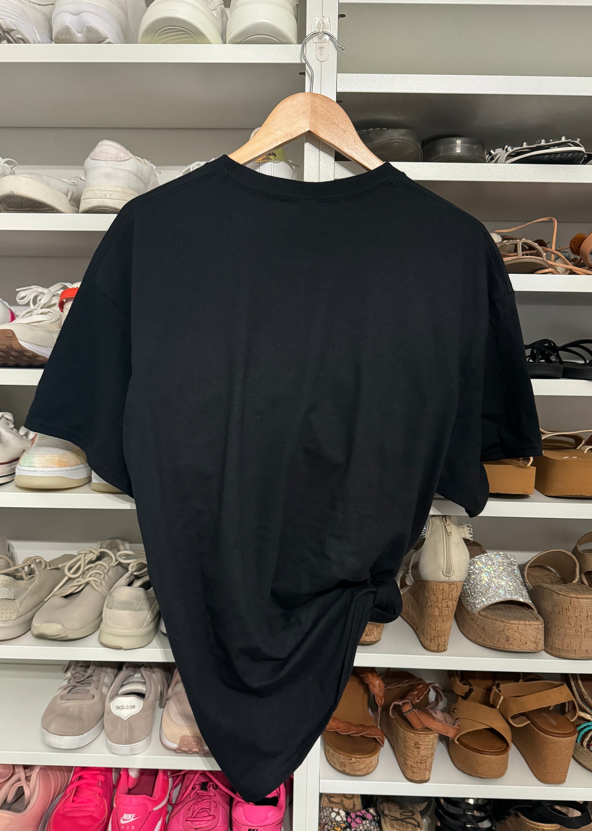 Dependently Wealthy Tee – Black Tee with Light Pink Graphic Statement back