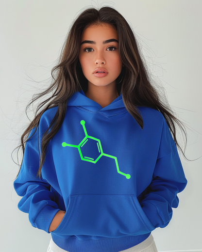 Feel-Good Hoodie – Neon Dopamine Molecule Sweatshirt