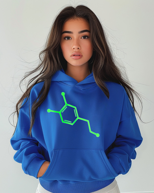 Feel-Good Hoodie – Neon Dopamine Molecule Sweatshirt