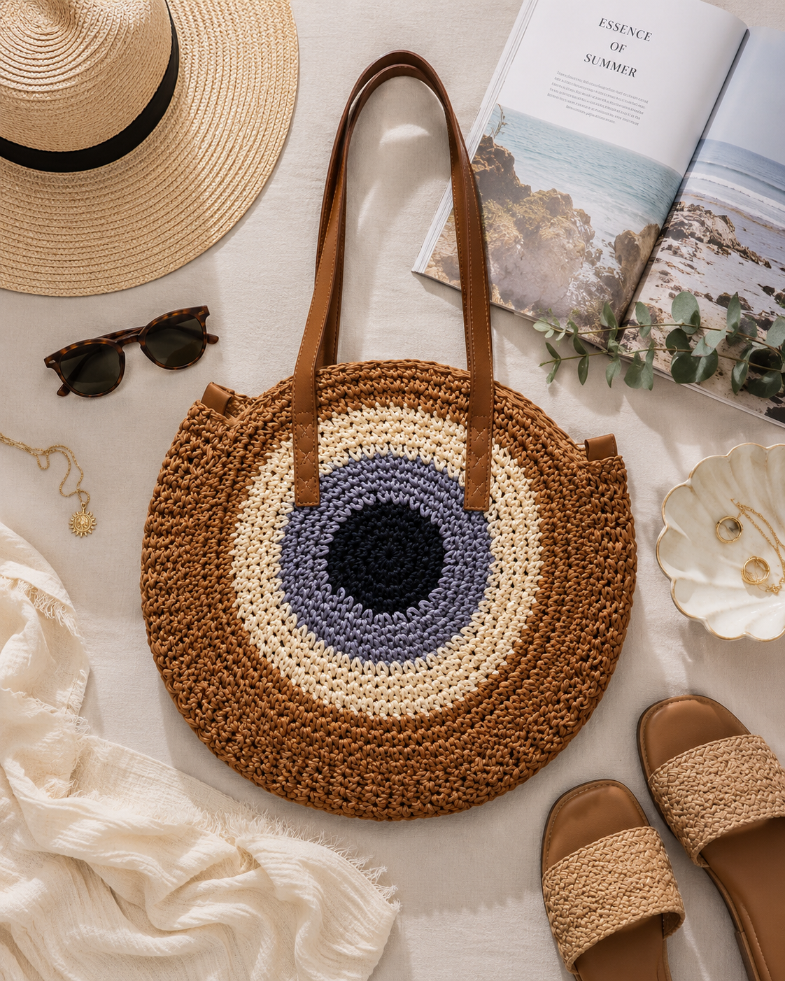 Evil Eye Straw Tote – Chic Protective Tote Bag for Everyday