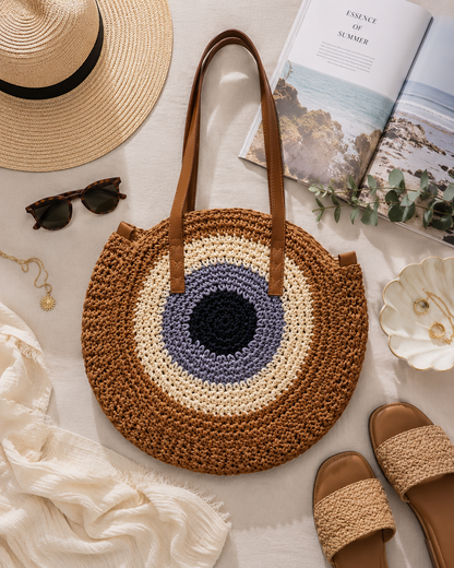 Evil Eye Straw Tote – Chic Protective Tote Bag for Everyday