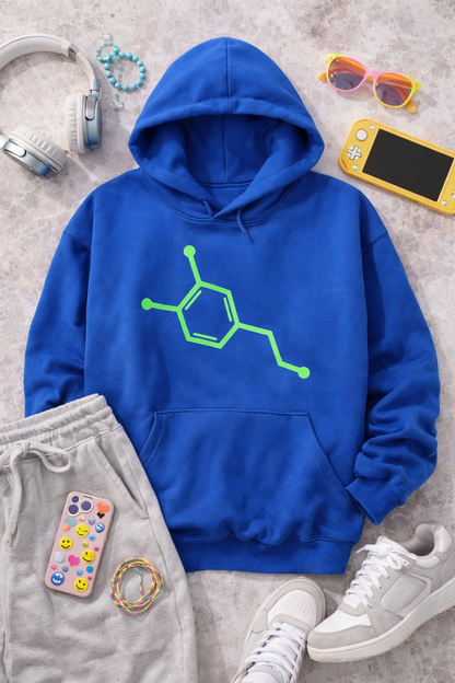 Feel-Good Hoodie – Neon Dopamine Molecule Sweatshirt