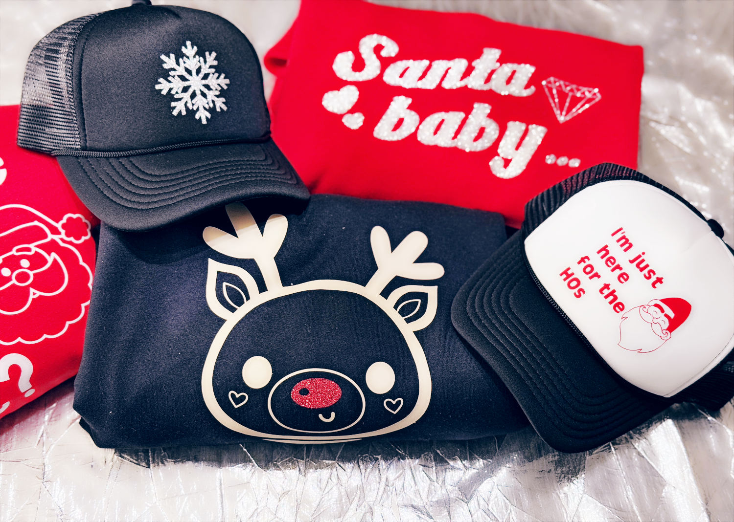 Festive & Cozy | Black Sweatshirt Featuring a Sparkly Red-Nosed Reindeer