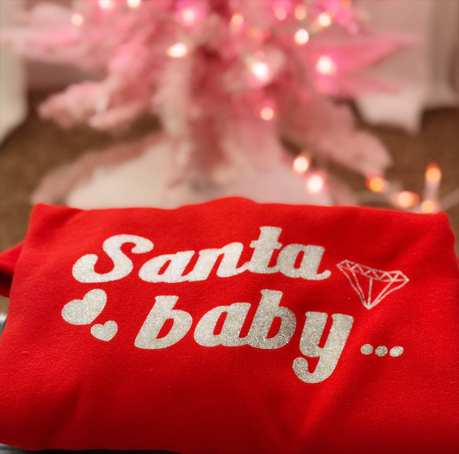 Festive & Flirty | Bright Red "Santa Baby" Sweatshirt with Glitter Silver Graphic
