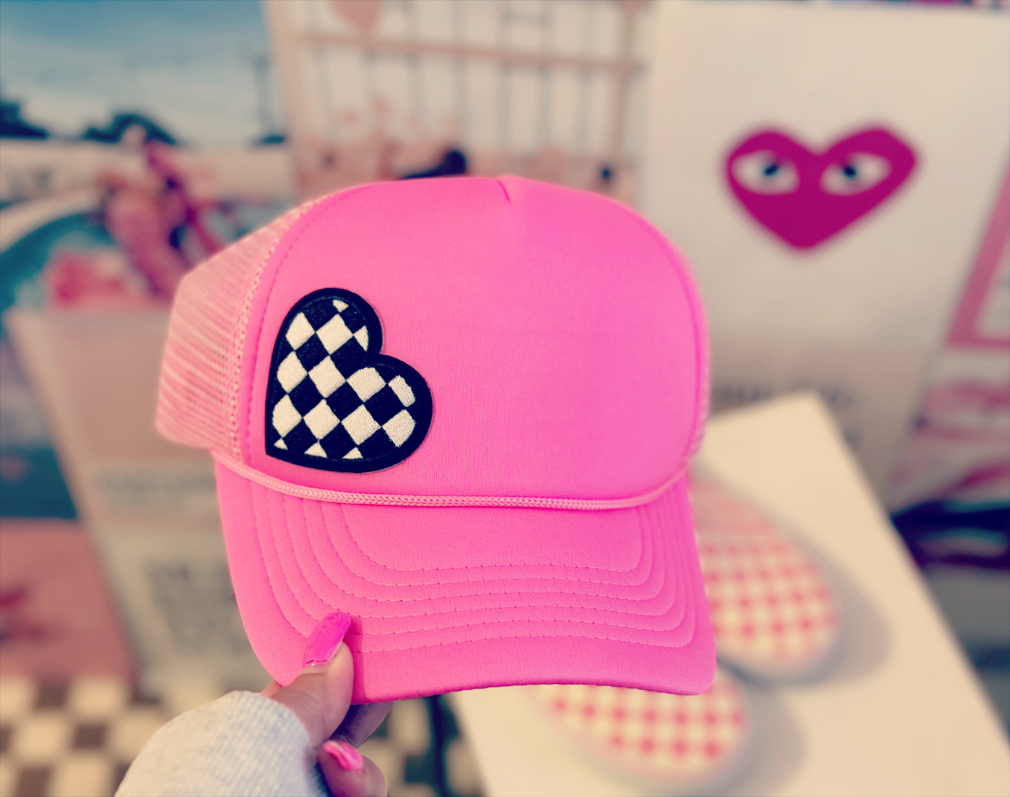 Checker Heart Trucker Hat