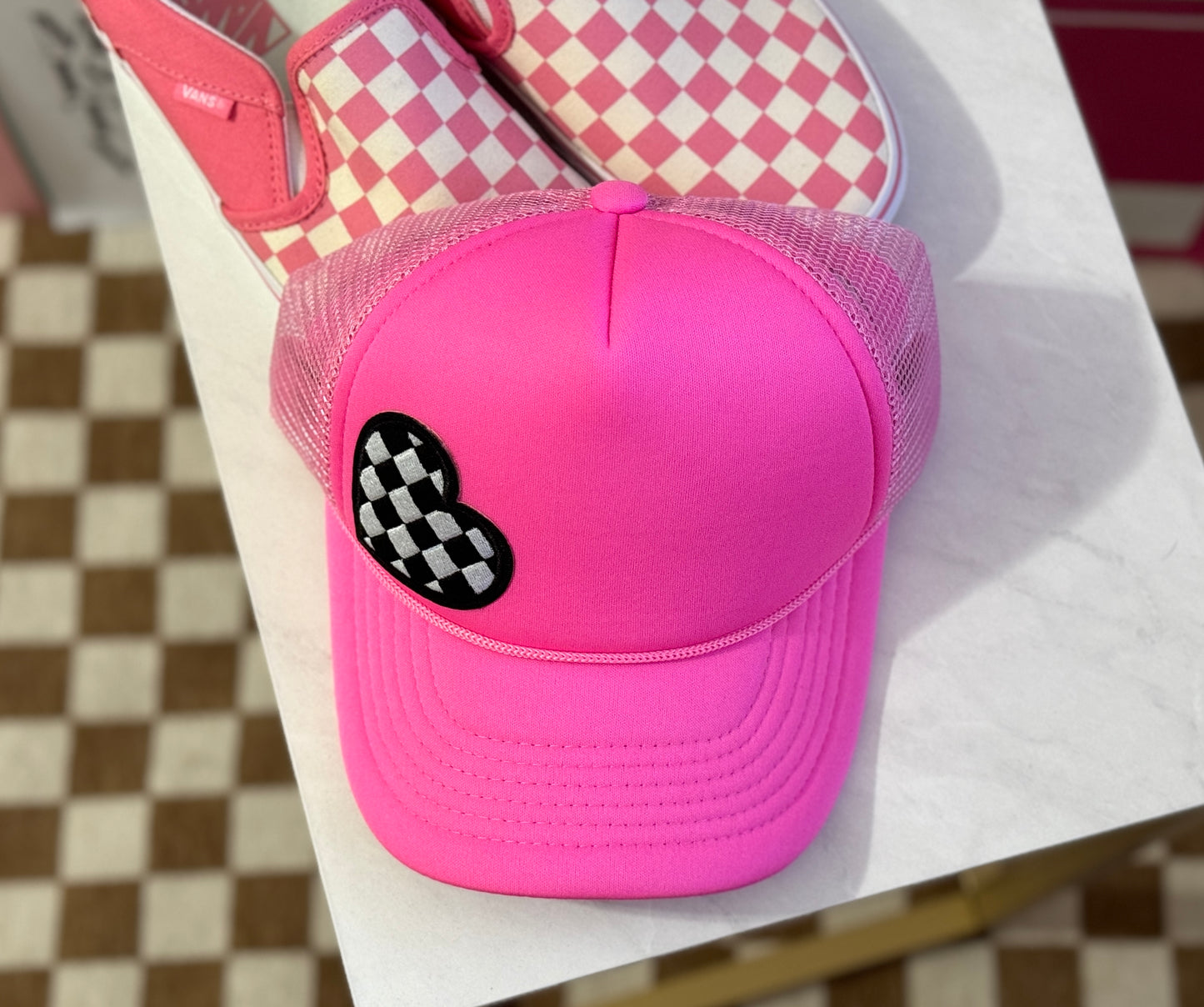 Checker Heart Trucker Hat
