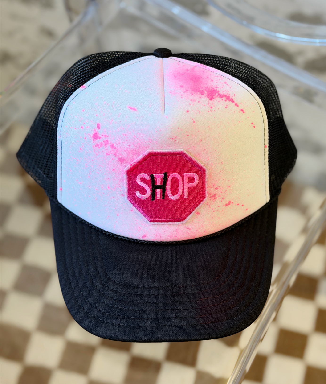 Just One More Stop Trucker Hat - Handpainted Shop Neon PInk