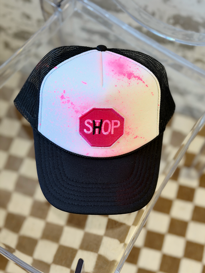 Just One More Stop Trucker Hat - Handpainted Shop Neon PInk
