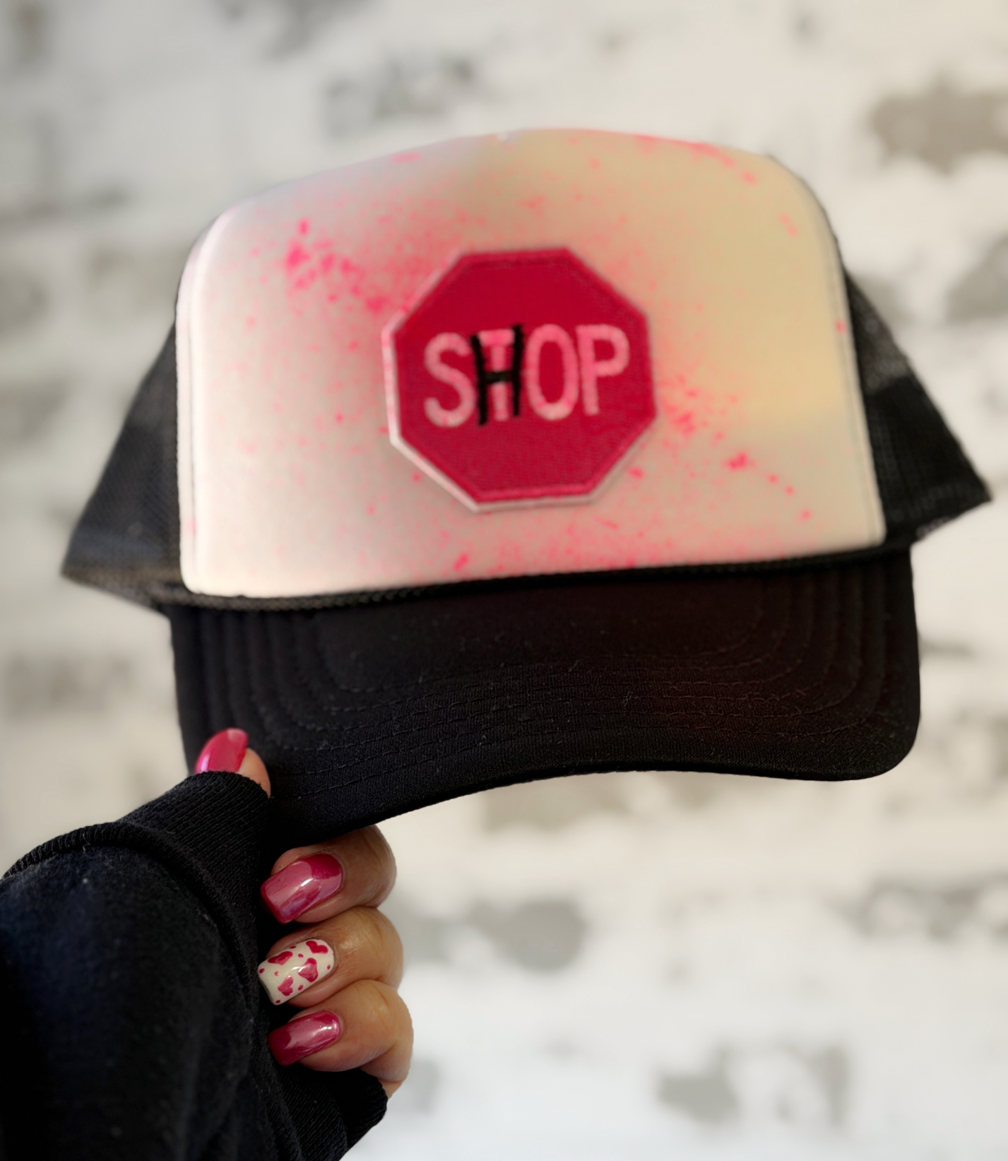 Just One More Stop Trucker Hat - Handpainted Shop Neon PInk