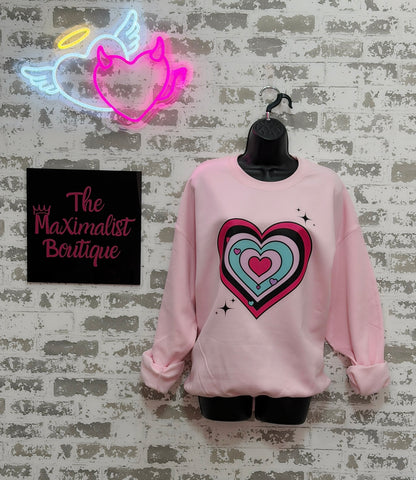 Retro Layered Heart Pink Sweatshirt