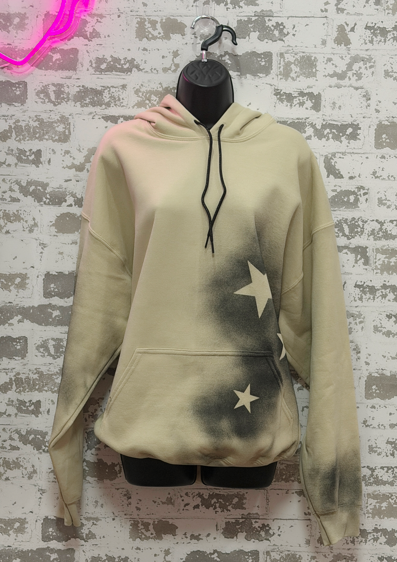 Fallen Angel Hoodie – Hand-Painted Black Wing & Star Mixed-Media Hoodie