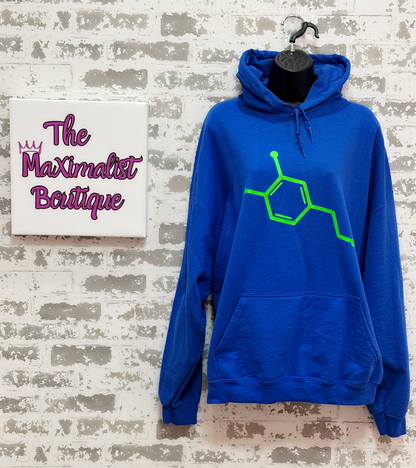 Feel-Good Hoodie – Neon Dopamine Molecule Sweatshirt