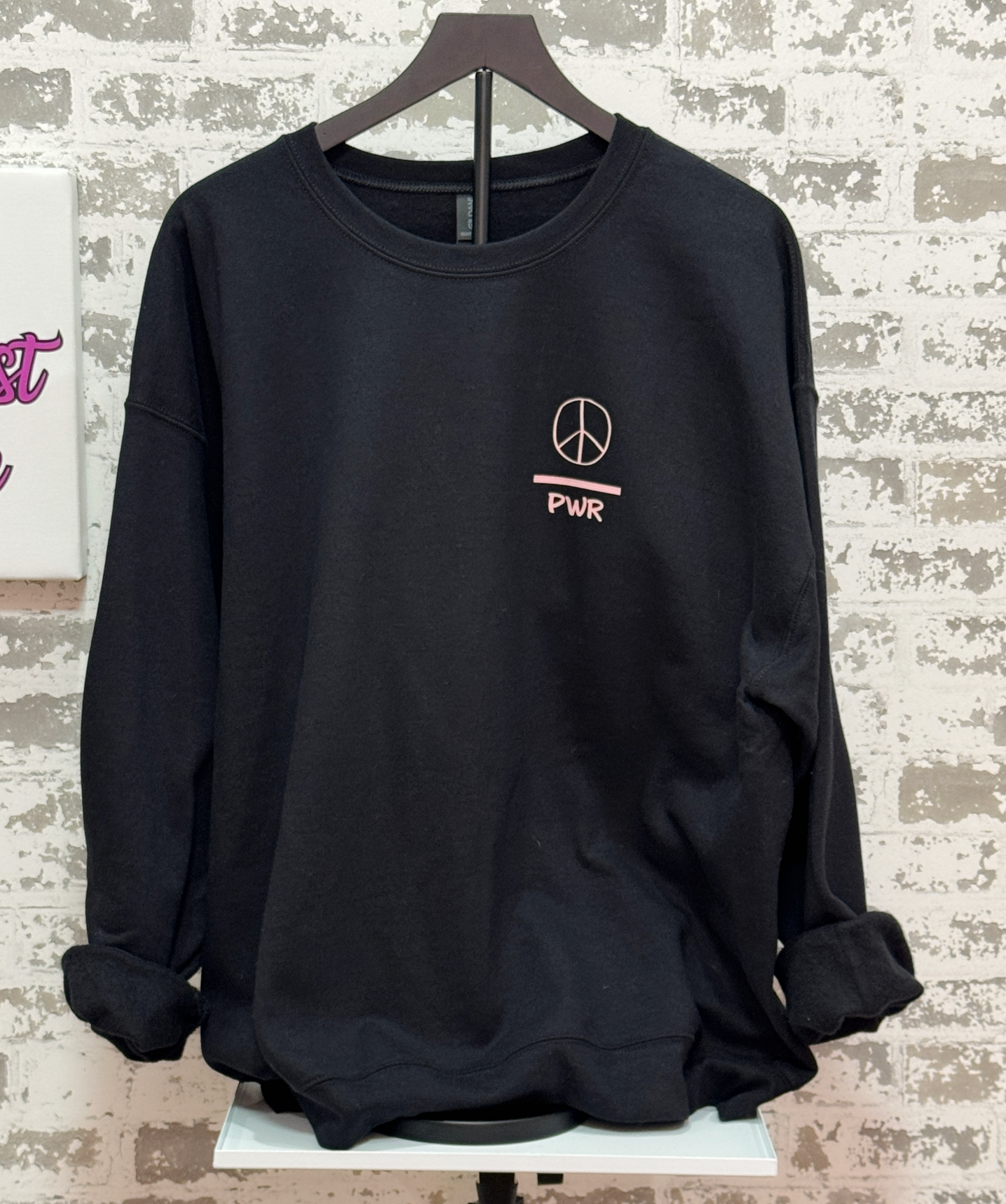 Live With Love Sweatshirt – Black Pullover with Inspirational Quote & Peace Over Power Logo
