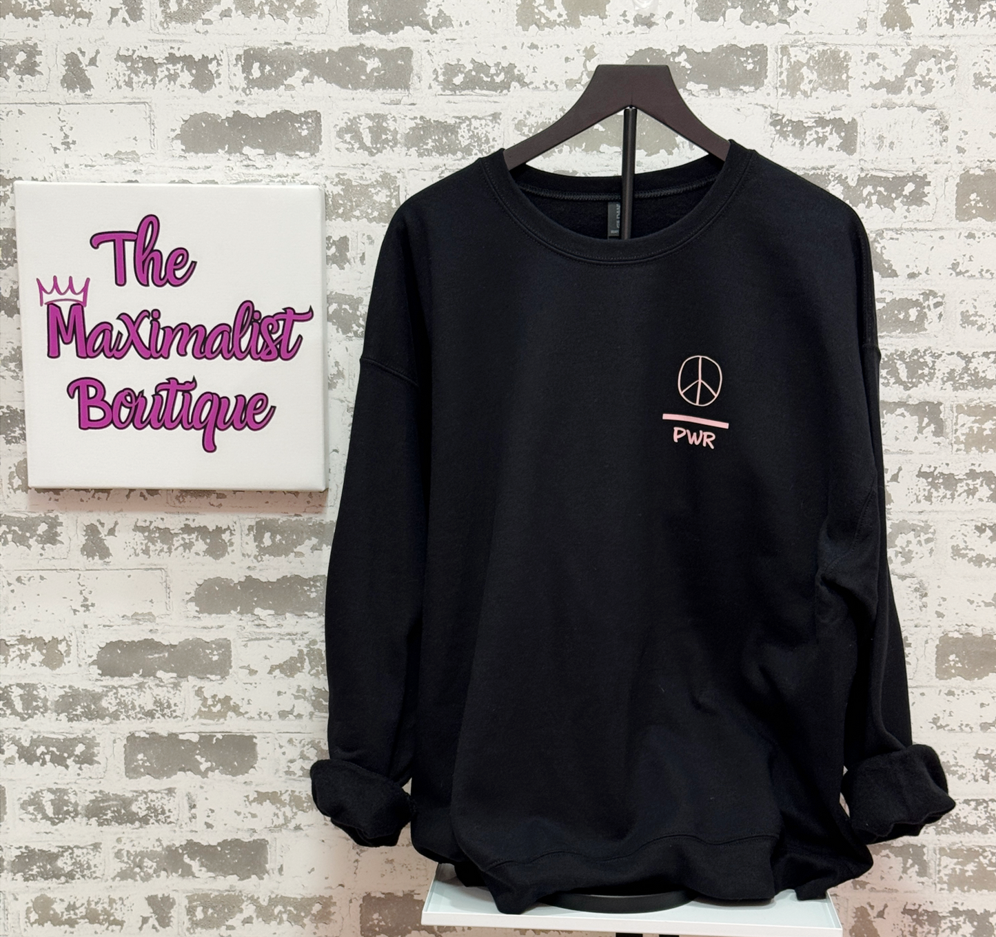 Live With Love Sweatshirt – Black Pullover with Inspirational Quote & Peace Over Power Logo