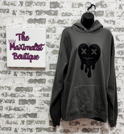 Tired Heart Hoodie – Cozy Pullover in Blue, Gray, or Black with Bold Heart Graphic
