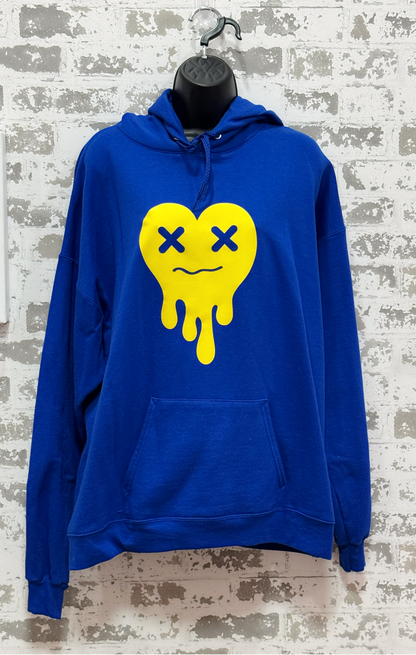 Tired Heart Hoodie – Cozy Pullover in Blue, Gray, or Black with Bold Heart Graphic