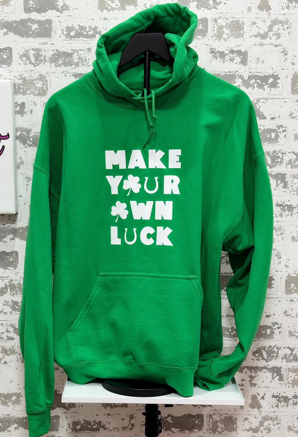 Lucky Vibes Hoodie – Green Hoodie with “Make Your Own Luck” Graphic