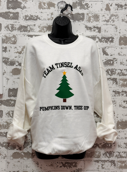 Holiday Personality Sweatshirts – Limited-Edition White Pullovers for Team Turkey & Team Tinsel