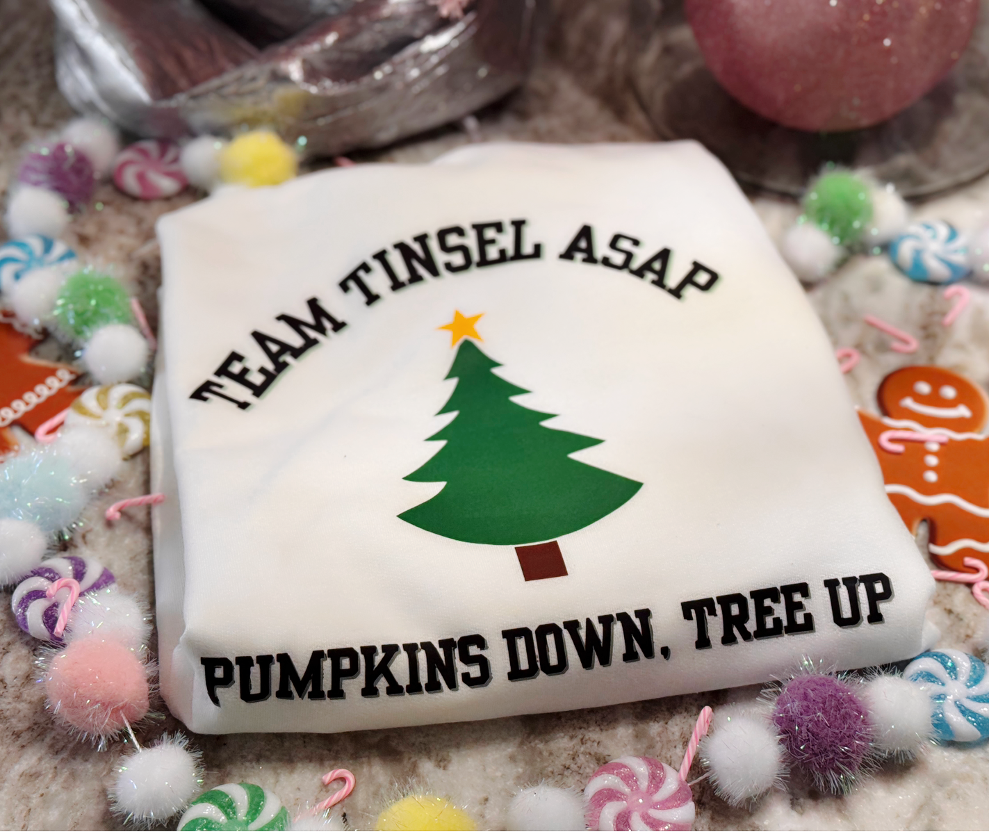Holiday Personality Sweatshirts – Limited-Edition White Pullovers for Team Turkey & Team Tinsel
